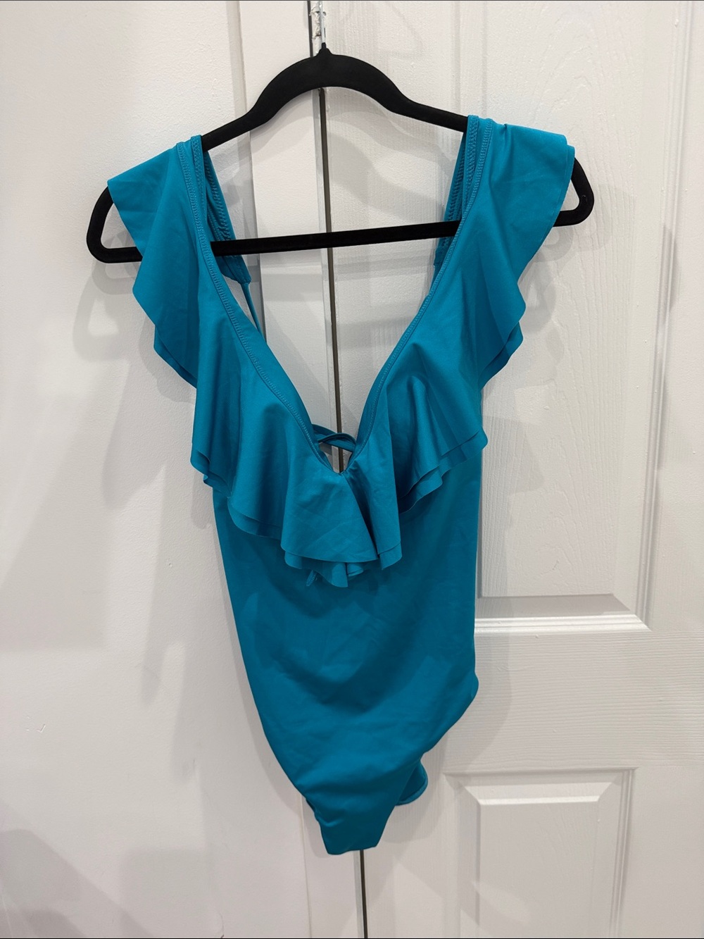 Trina Turk Turquoise Ruffle V-Neck Bodysuit